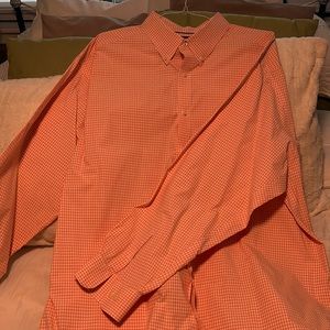 Roundtree and Yorke men’s long sleeve shirt. Orange and white checked. 3XLT.